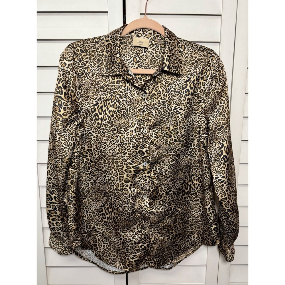 Elie Tahari Leopard Print Long Sleeve Button Down Top Office Women's Size Small